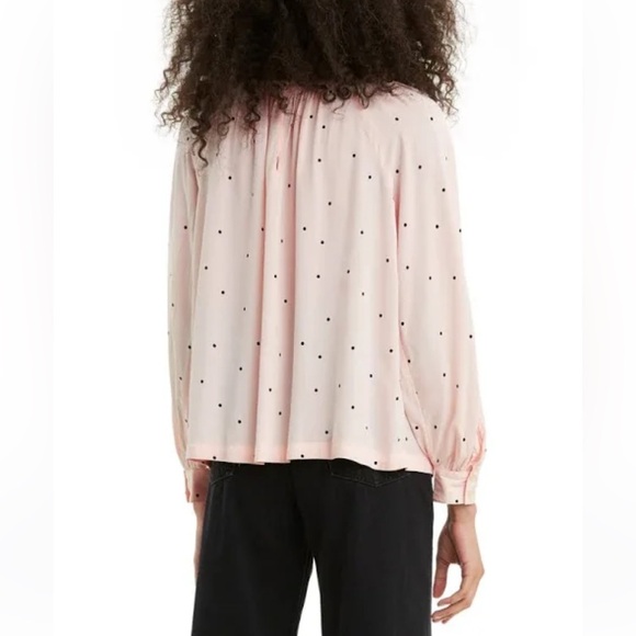 Levi’s Blouse Light Pink Black Polka Dots Long Sleeve L - Picture 2 of 12